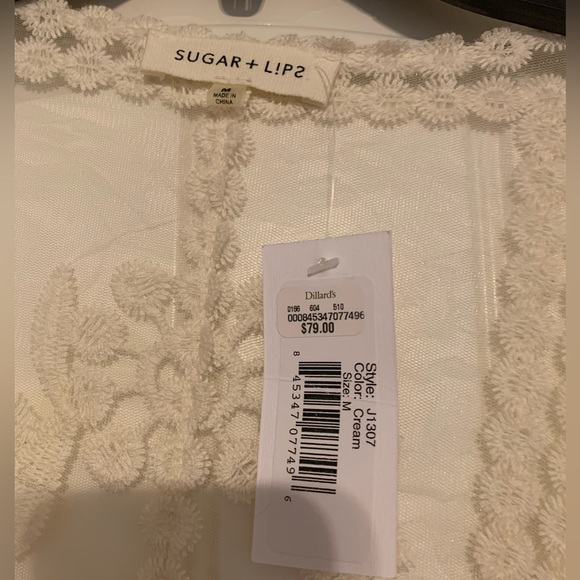 Sugar + Lips x Dillards Cream Lace Cardigan w/3/4 Bell Sleeve l Size: Medium NWT - Picture 3 of 7